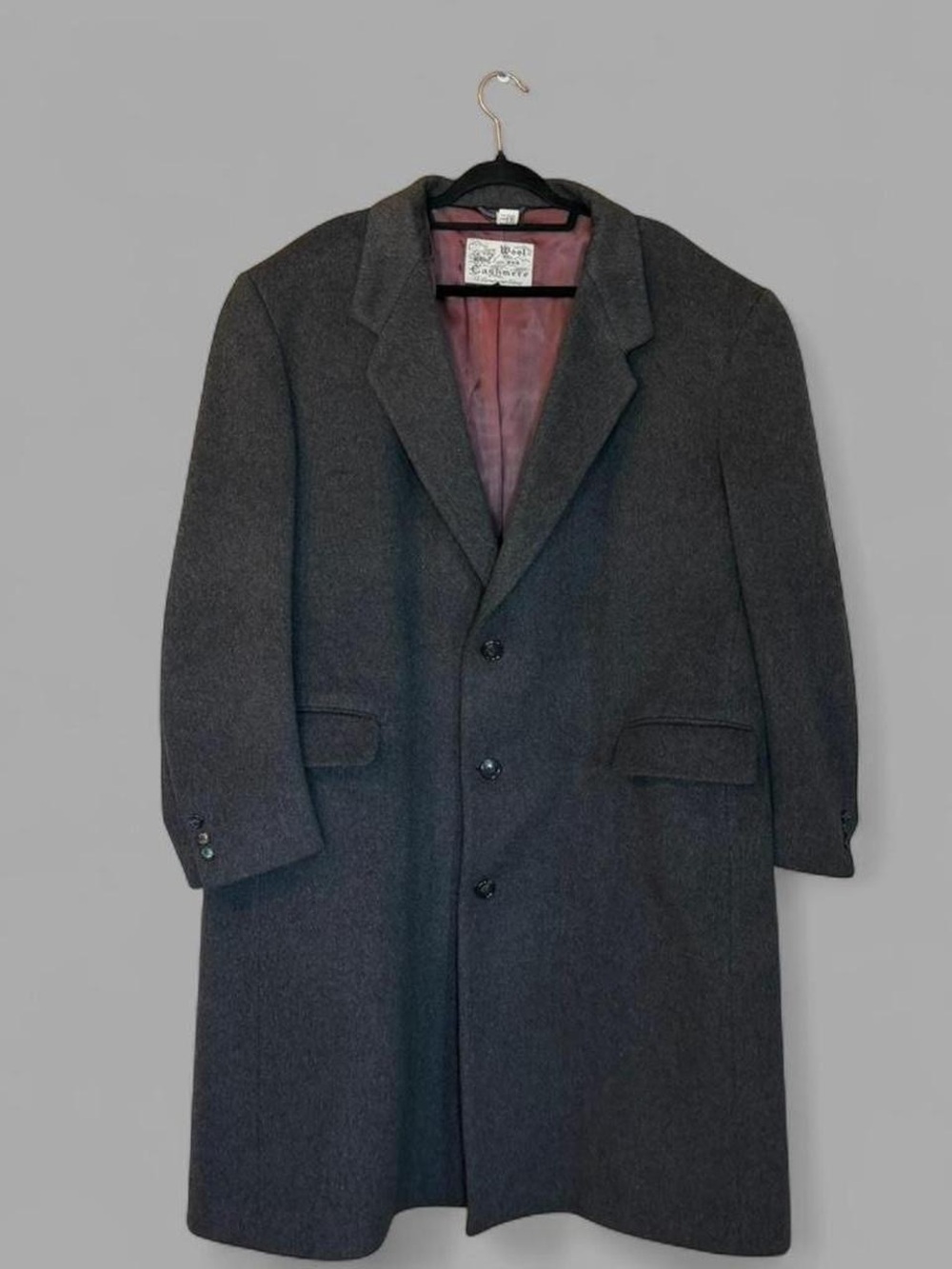 Men's Charcoal Overcoat - Classic Single-Breasted Wool Cashmere 52 Regular